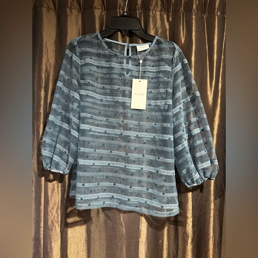 VILA Blue Sheer Blouse-BOGO DEAL